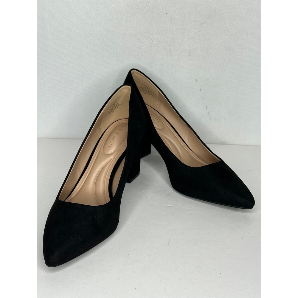Kelly & Katie Pammy Black Pointed Toe Block Heel Pumps Slip On Heels Womens 8W